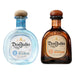 Two bottles of Don Julio tequila, one blue and one brown, on a white background.