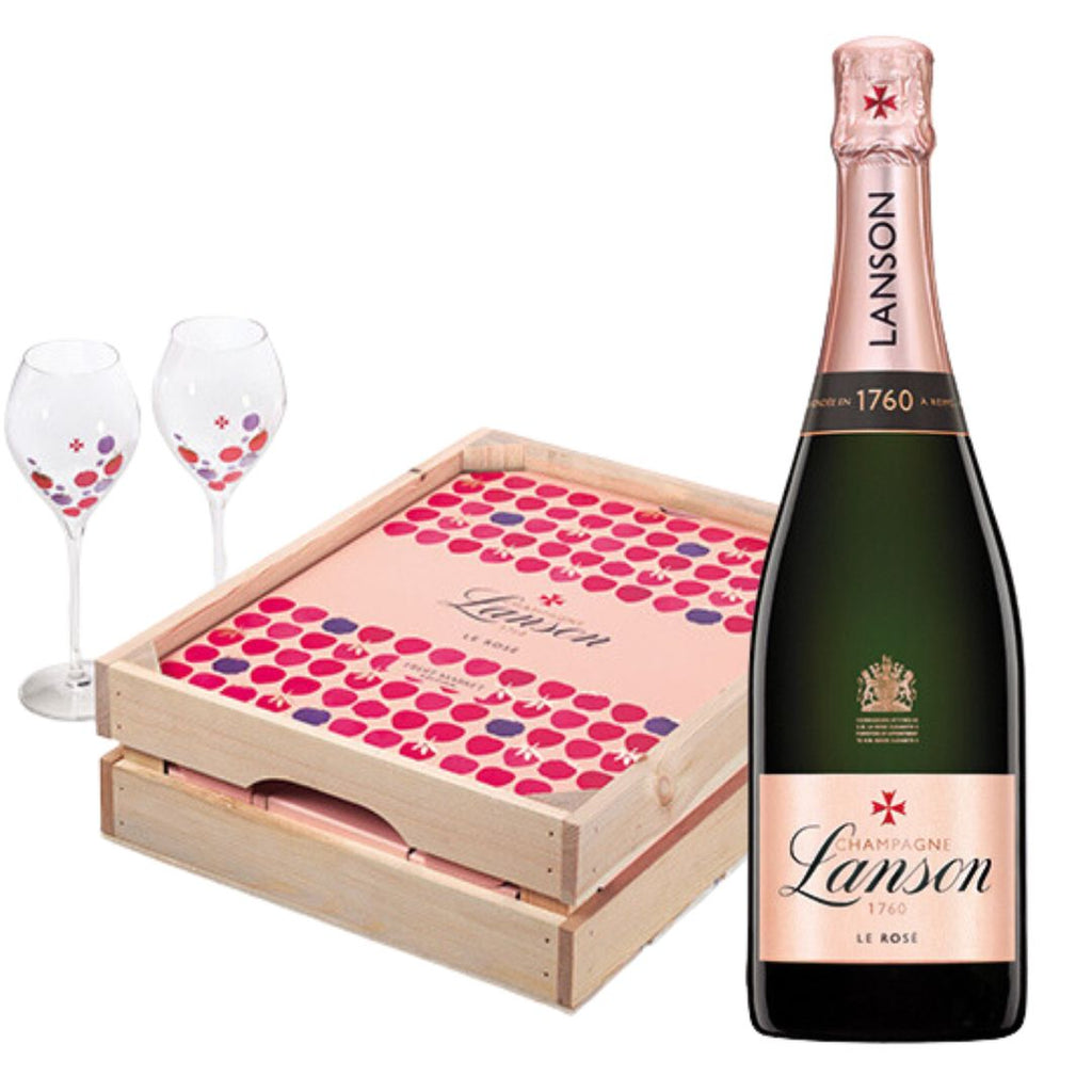 Lanson la Rose Champagne Fruit Market Gift Set With 2 Glasses